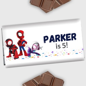 Spidey e seus amigos incríveis Etiqueta de chocolate Spidey Candy Bar Wrapper Spiderman Aniversário Capa de barra de chocolate 1,55 oz EDITÁVEL digital