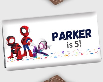 Spidey And His Amazing Friends Chocolate Label Spidey Candy Bar Wrapper Spiderman Birthday Chocolate Bar Cover 1.55 oz EDITABLE Digital