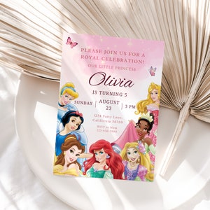 Invitation d'anniversaire de princesse Invitation de princesse Invitation de fête de princesse Fille princesses thème Invitation numérique MODIFIABLE instantané à tout âge