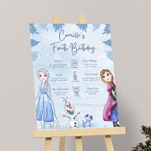 Cartaz de marco de Frozen, quatro, a primeira vez para sempre, placa de marco de Frozen, placas de aniversário de 4 anos, decoração de festa de Elsa, decorações de Anna, EDITÁVEL
