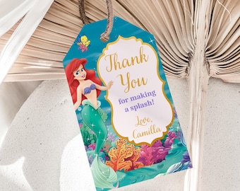 Little Mermaid Thank You Tags The Little Mermaid Birthday Party Favor Tags Ariel Gift Tags Mermaid Party Tags Favor Labels Instant EDITABLE