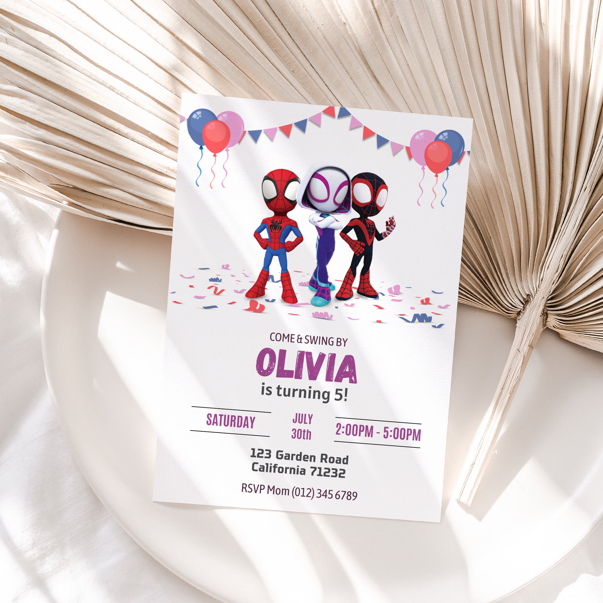 Ghost Spider Birthday Invitation Girl Spidey and his Amazing Friends Invite Stacy Spidey Party Invite EDITABLE Template Instant Download
