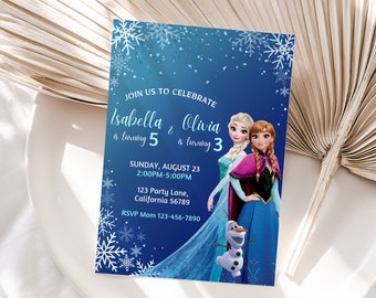 Frozen Joint Birthday Invitation Frozen Sisters Joint Invitation Girls Else and Anna Double Birthday Party Invite EDITABLE Instant Digital
