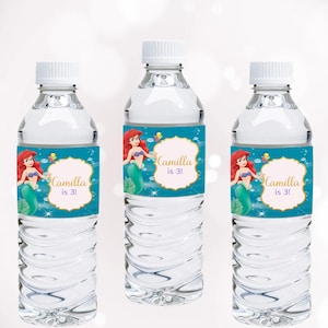 Little Mermaid Water Bottle Label The Little Mermaid Bottle Wrappers Ariel Birthday Decor Ariel Party Decoration Instant Digital EDITABLE