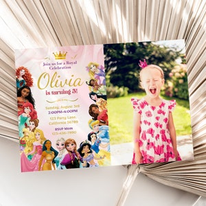 Princess Invitation with Photo Princess Birthday Invitation with Picture Princess Party Invitation Pink Gold EDITABLE Instant Digital