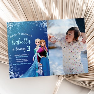 Frozen verjaardagsuitnodiging met foto Frozen uitnodiging met foto Elsa Birthday Party Invite Anna Invite Girl BEWERKBAAR Instant Digital
