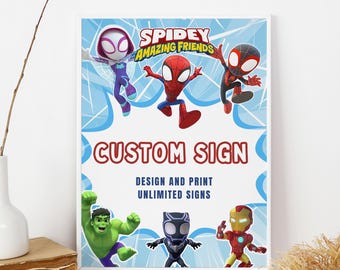Spidey und seine erstaunliche Freunde benutzerdefinierte Zeichen Spidey Party Zeichen Spidey Geburtstag Zeichen Dekor Spidey und Freunde Dekorationen EDITIERBAR Sofort