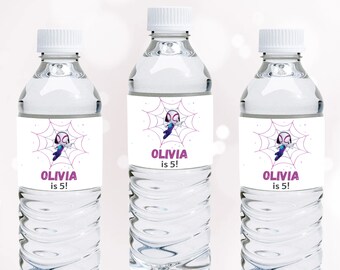 Etiquetas para botellas de agua de Spider-Man fantasma, Spidey y sus increíbles amigos, envoltorios para botellas, decoración de Spider-Gwen, decoración de Spider-Girl, editable digitalmente