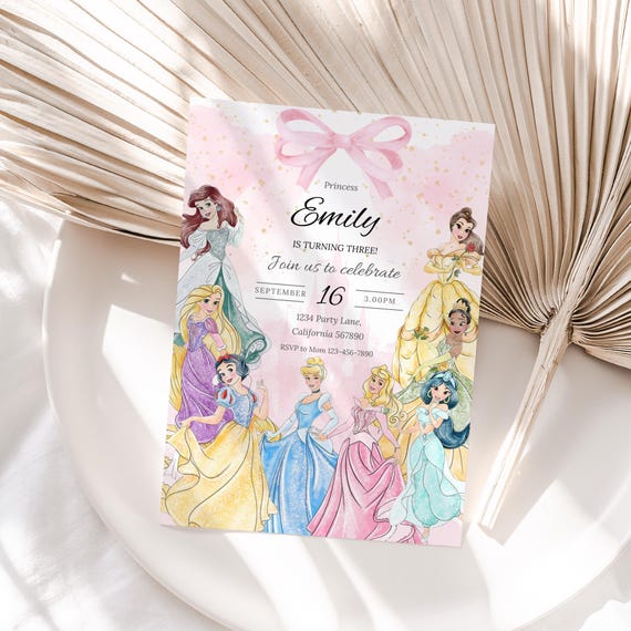 Princess Birthday Invitation Coquette Invitation Princess Party Invitation Girl Princesses Coquette Pink Ribbon EDITABLE Instant Digital