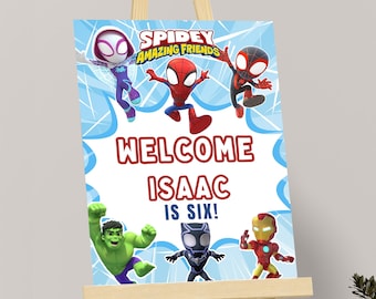 Cartel de bienvenida de Spidey y sus increíbles amigos Cartel de cumpleaños de Spidey Cartel de bienvenida de Spidey y sus amigos Decoraciones Decoración de fiesta de Spidey EDITABLE