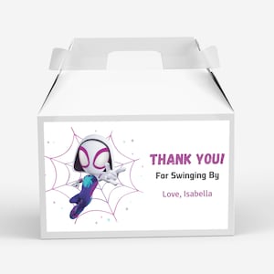 Ghost Spider Box Label Spidey And His Amazing Friends Gable Box Spider Gwen Gift Box Spider girl Birthday Party Favors Treat Box EDITABLE
