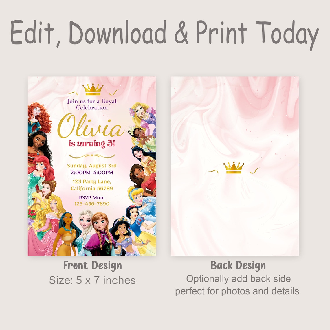Princess Birthday Invitation Princess Invitation Princesses Theme Party ...