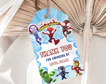 Etiquetas de agradecimiento de Spidey y sus increíbles amigos, regalos de fiesta de Spidey, etiquetas de regalo de Spidey, etiqueta de Spidey, bolsa de regalo de cumpleaños, etiqueta de bolsa de botín EDITABLE