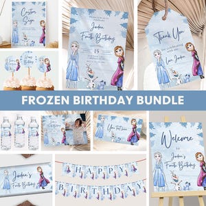 Frozen verjaardagsuitnodiging bundel Frozen uitnodiging Elsa verjaardagsfeestje decoratie meisje partij Kit thema decor BEWERKBAAR Instant Digitaal