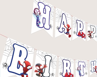 Spidey Birthday Banner Spidey and his Amazing Friends  Decoration Ghost Spider Bunting Party Flag Gwen Stacy Garland Decor PRINTABLE Digital