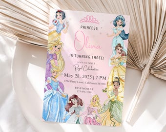 Princess Birthday Invitation Princess Invitation Princess Party Invitation Girl Princesses Invite Pink EDITABLE Instant Digital