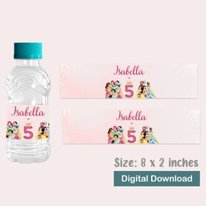 Princess Water Bottle Label Princess Bottle Wrappers Princesses Decor Princess Birthday Party ...