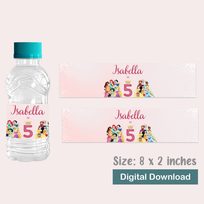 Princess Water Bottle Label Princess Bottle Wrappers Princesses Decor ...