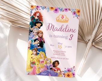 Princess Birthday Invitation Princess Invitation Princess Party Invitation Princesses Girl Theme Invite Digital ANY AGE EDITABLE Instant