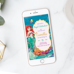 Meerjungfrau Geburtstagseinladung Die kleine Meerjungfrau-Einladung Ariel Theme Digital Party Mobile e-invite Meerjungfrau elektronische Evite EDITIERBAR