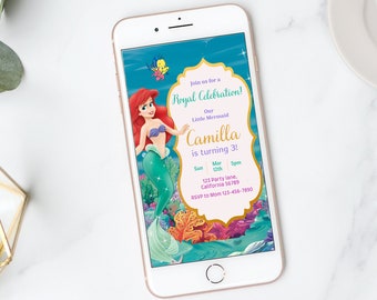 Little Mermaid Birthday Invitation The Little Mermaid Invitation Ariel Theme Digital Party Mobile e-invite Mermaid Electronic Evite EDITABLE