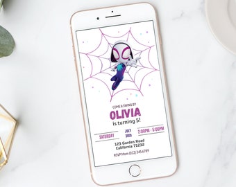 Ghost Spider Electronic Invitation Spidey and His Amazing Friends Birthday Invitation Digital Spidergirl Mobile Invite Evite Girl EDITABLE