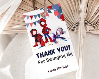 Spidey Favor Tags Spidey and his Amazing Friends Thank You Tags Spidey Gift Tags Spidey Party Favors Spidey Favor Stickers EDITABLE Instant