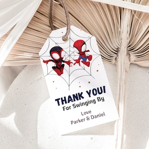Tags d'anniversaire de Spidey et ses amis incroyables Tags de remerciement Spidey Tags de cadeau d'anniversaire mixte Spidey Double Twin MODIFIABLE Instantané
