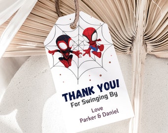 Spidey and his Amazing Friends Birthday Tags Spidey Thank You Tags Spidey Joint Birthday Party Favor Tags Double Twin EDITABLE Instant
