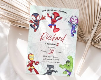 Spidey Invitation Spidey and his Amazing Friends Birthday Invitation Spidey Theme Birthday Party Invite Boy Girl Spin Ghost Spider EDITABLE