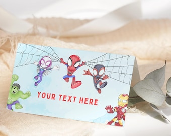 Spidey And His Amazing Friends Food Tent Spidey Birthday Tent Card Spidey Food Label Spidey And Friends Party Food Tags EDITABLE Digital