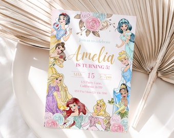 Princess Birthday Invitation Princess Invitation Princess Party Invitation Girl Princess Invitations Gold Pink EDITABLE Instant Digital