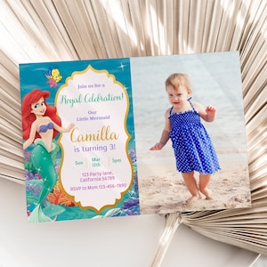 Little Mermaid Birthday Invitation with Photo The Little Mermaid Invitation with Picture Ariel Invitation Theme Party Invite Girl EDITABLE