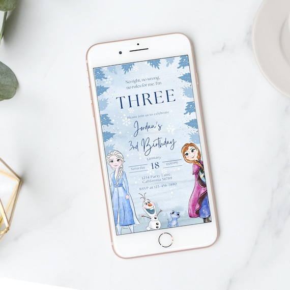 Frozen 3rd Birthday Invitation Frozen Invitation Elsa Third Birthday Invitation Anna Electronic Invite Digital Mobile Evite Phone EDITABLE