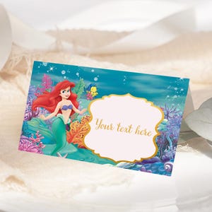Tente de nourriture de la petite sirène anniversaire La tente de la petite sirène carte étiquette de nourriture Ariel étiquettes de nourriture de fête étiquette de buffet décoration de table MODIFIABLE T01