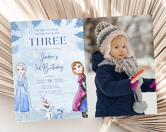 Frozen 3rd Birthday Invitation Frozen Invitation Photo Princess Elsa Anna Invitation Frozen Third Birthday Party Invite Girl Theme EDITABLE
