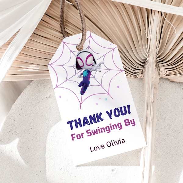 Ghost Spider Birthday Thank You Tags Spidey and his Amazing Friends Favor Tags Girl Spidey Gwen Stacy Party Gift Tags EDITABLE Instant