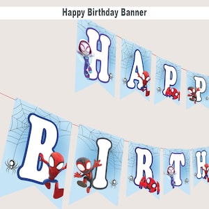 Spidey Geburtstagsbanner Spidey und seine tollen Freunde Happy Birthday Banner Flagge Dekoration Spinne Bunting Decor Instant Digital Printable