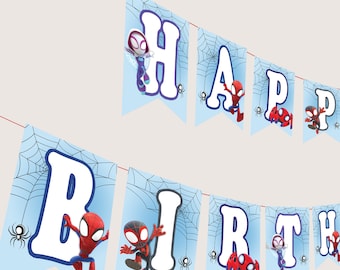 Spidey Birthday Banner Spidey and his amazing friends Happy Birthday Banner Flag Decoration Spider Bunting Decor Instant Digital Printable