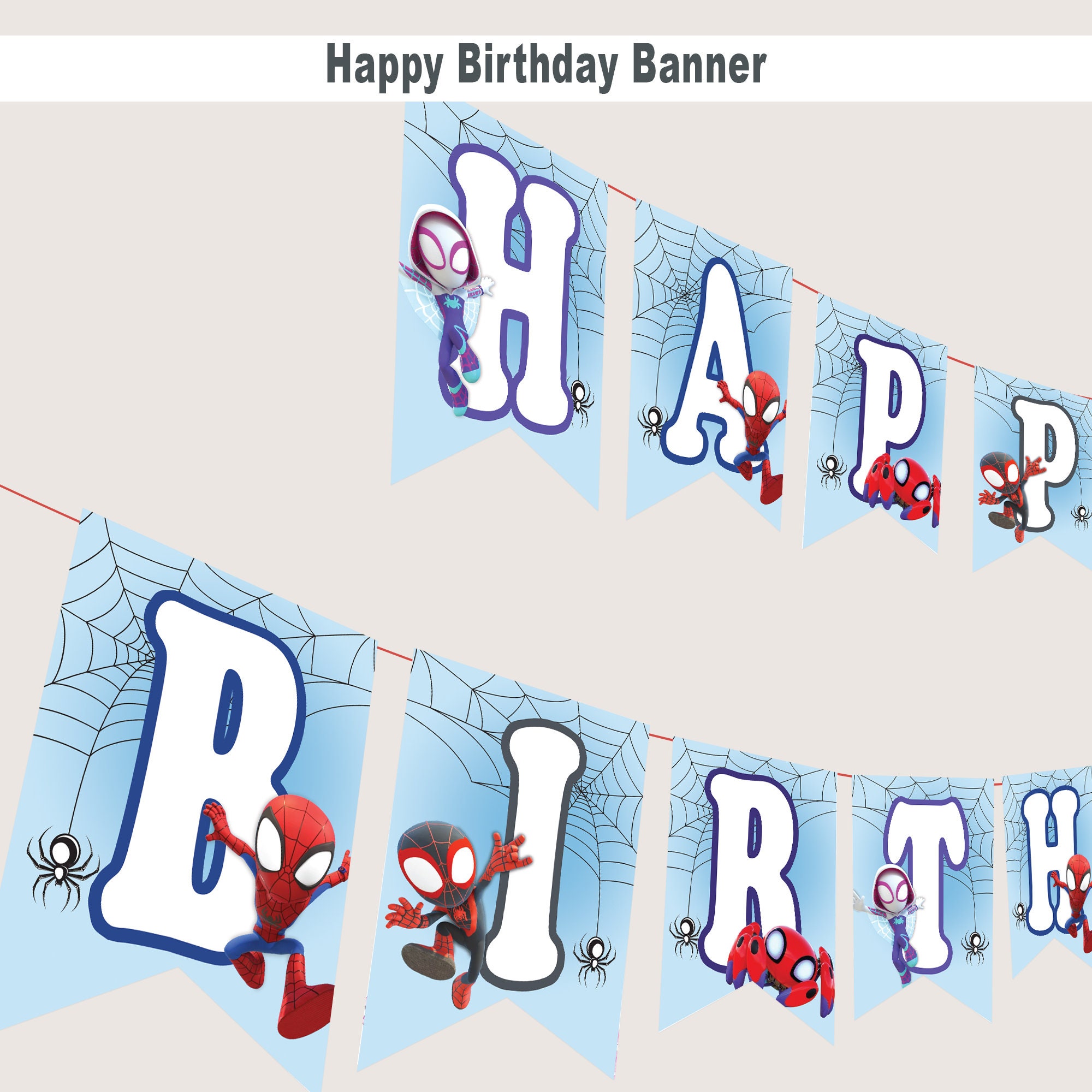 Spidey Birthday Banner Spidey and his amazing friends Happy Birthday Banner Flag Decoration Spider Bunting Decor Instant Digital Printable