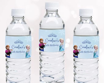 Frozen Four The First In Forever Water Bottle Labels Frozen 4th Birthday Party Decor Fourth Birthday Decoration Elsa Anna Wraps EDITABLE