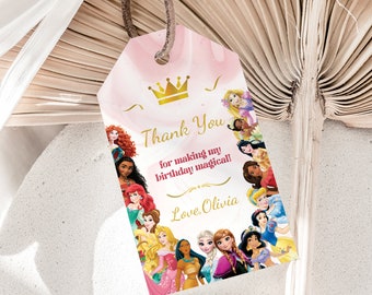Princess Thank You Tags Princess Birthday Party Favor Tags Princesses Gift Tags Princess Party Tags Favor Labels EDITABLE Instant Digital