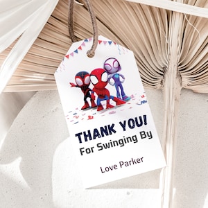 Etiquetas de agradecimento do Aranha e seus amigos incríveis Lembrancinhas do Aranha Etiquetas de lembrança do Homem-Aranha Etiqueta do Aranha Saco de presente de aniversário Etiqueta de saco de saque EDITÁVEL