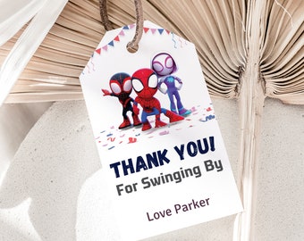 Spidey e i suoi fantastici amici Tag di ringraziamento Bomboniere di Spidey Tag di favore di Spiderman Etichetta di Spidey Borsa regalo di compleanno Tag borsa bottino MODIFICABILE