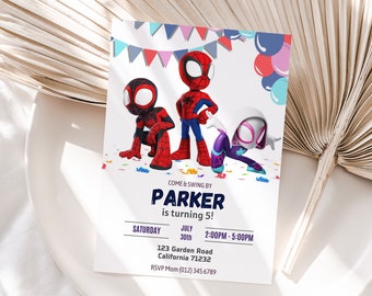 Spidey en zijn geweldige vrienden verjaardagsuitnodiging Spidey uitnodiging Spiderman Party Spidey en vrienden jongen uitnodigen digitale Instant BEWERKBAAR