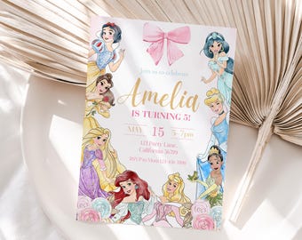 Princess Birthday Invitation Princess Invitation Pink Bow Princess Party Invite Girl Coquette Princesses Invitations EDITABLE Digital