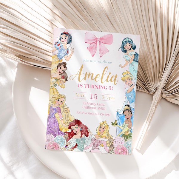 Princess Birthday Invitation Princess Invitation Pink Bow Princess Party Invite Girl Coquette Princesses Invitations EDITABLE Digital