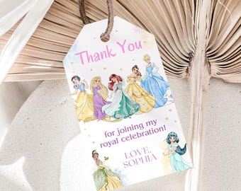 Princess Thank You Tags Princess Birthday Party Favor Tags Princesses Gift Tags Princess Party Tags Favor Labels Instant Digital EDITABLE