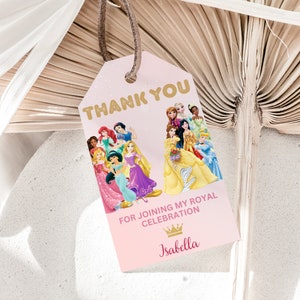 Étiquettes de cadeau de princesse Anniversaire de princesse Merci étiquettes Étiquettes de fête de princesse Princesses roses Étiquette cadeau Fille Modèle MODIFIABLE Téléchargement instantané
