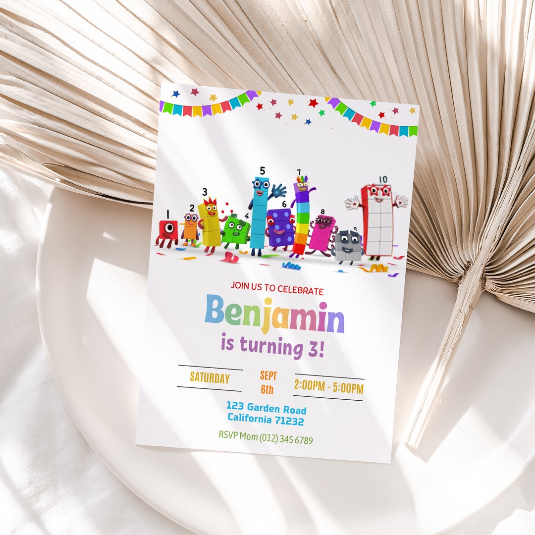 Numberblocks Birthday Invitation Numberblock Birthday Party Invitation ...